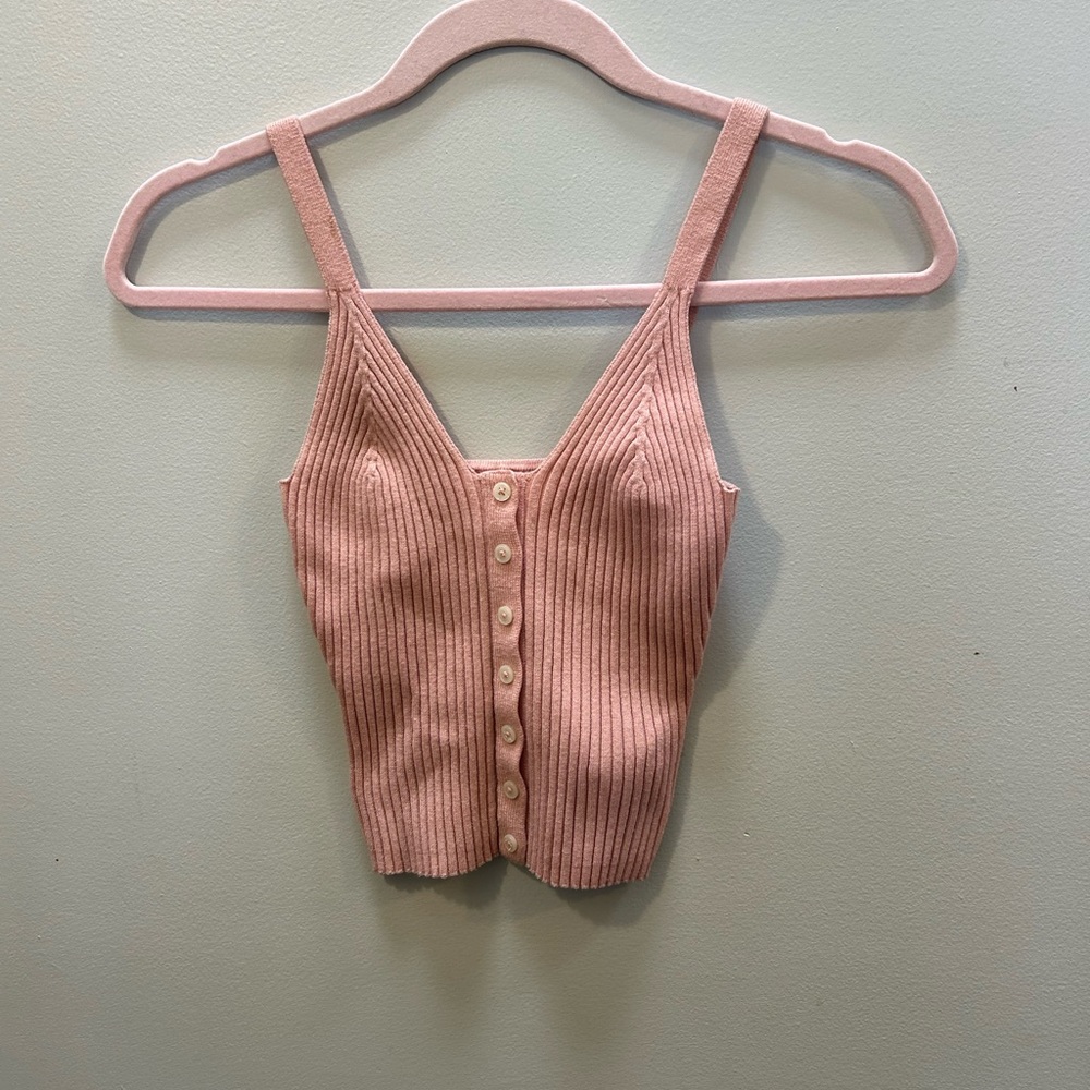 Aerie Blush Ribbed Button-Front Camisole Size Small Petite